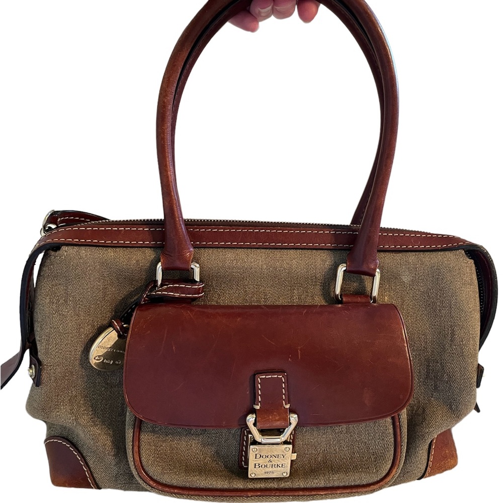 Vintage Dooney & Bourke Leather Trim Fabric Satchel Bag